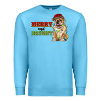 Ocean Blue merry and bright english bulldog Premium Sweatshirt - RanaPortraitStore