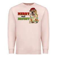 Pale Pink merry and bright english bulldog Premium Sweatshirt - RanaPortraitStore
