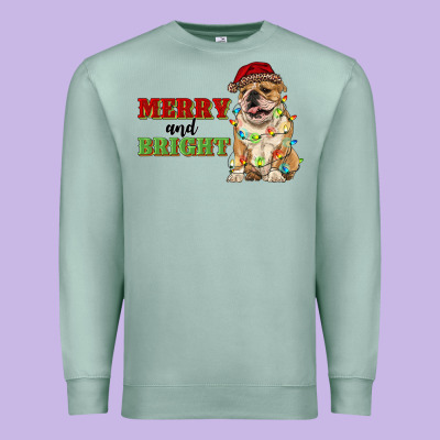 Merry And Bright English Bulldog Premium Sweatshirt Designed By Ranaportraitstore