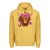 Antique Gold floral pink bandana longhaired cow Premium Hoodie - Jasminsmagicworld