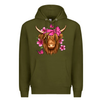 Army Green floral pink bandana longhaired cow Premium Hoodie - Jasminsmagicworld