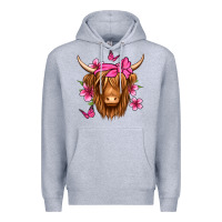 Heather Grey floral pink bandana longhaired cow Premium Hoodie - Jasminsmagicworld