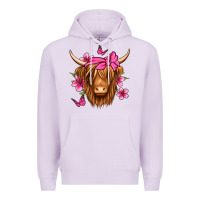 Lilac floral pink bandana longhaired cow Premium Hoodie - Jasminsmagicworld