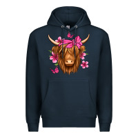 Navy floral pink bandana longhaired cow Premium Hoodie - Jasminsmagicworld