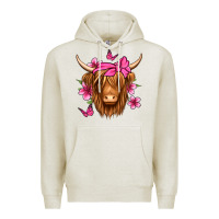 Oatmeal Heather floral pink bandana longhaired cow Premium Hoodie - Jasminsmagicworld