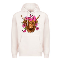 Pale Pink floral pink bandana longhaired cow Premium Hoodie - Jasminsmagicworld