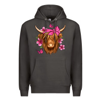 Smoke floral pink bandana longhaired cow Premium Hoodie - Jasminsmagicworld