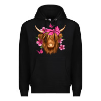 Black floral pink bandana longhaired cow Premium Hoodie - Jasminsmagicworld
