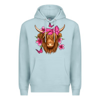 Blue Mist floral pink bandana longhaired cow Premium Hoodie - Jasminsmagicworld