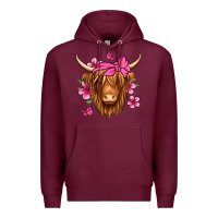 Burgundy floral pink bandana longhaired cow Premium Hoodie - Jasminsmagicworld
