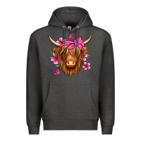 Charcoal Heather floral pink bandana longhaired cow Premium Hoodie - Jasminsmagicworld
