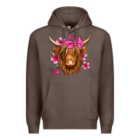 Coffee floral pink bandana longhaired cow Premium Hoodie - Jasminsmagicworld