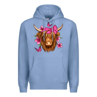 Colony Blue floral pink bandana longhaired cow Premium Hoodie - Jasminsmagicworld