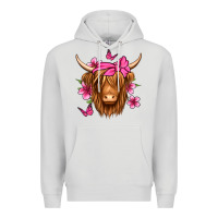 Dove Grey floral pink bandana longhaired cow Premium Hoodie - Jasminsmagicworld