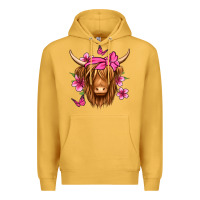 Mustard floral pink bandana longhaired cow Premium Hoodie - Jasminsmagicworld
