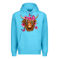 Ocean Blue floral pink bandana longhaired cow Premium Hoodie - Jasminsmagicworld