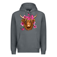 Rock floral pink bandana longhaired cow Premium Hoodie - Jasminsmagicworld