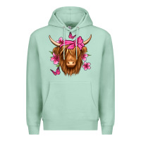 Seafoam floral pink bandana longhaired cow Premium Hoodie - Jasminsmagicworld