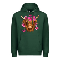 Sports Green floral pink bandana longhaired cow Premium Hoodie - Jasminsmagicworld