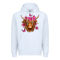 White floral pink bandana longhaired cow Premium Hoodie - Jasminsmagicworld