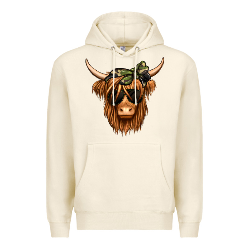 Camouflage Long Haired Cow Premium Hoodie by Jasminsmagicworld | Teevron