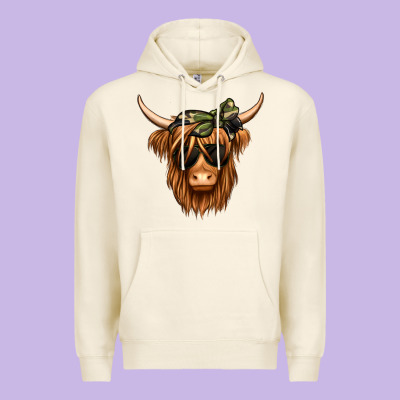 Camouflage Long Haired Cow Premium Hoodie Designed By Jasminsmagicworld