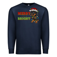 Navy merry and bright dachshund Premium Sweatshirt - RanaPortraitStore