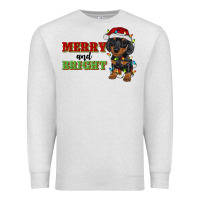 Oatmeal Heather merry and bright dachshund Premium Sweatshirt - RanaPortraitStore
