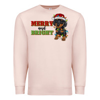 Pale Pink merry and bright dachshund Premium Sweatshirt - RanaPortraitStore