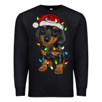 Black dachshund puppy christmas lights Premium Sweatshirt - RanaPortraitStore