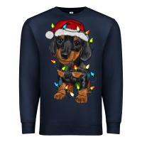 Navy dachshund puppy christmas lights Premium Sweatshirt - RanaPortraitStore