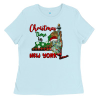 Baby Blue christmas time in new york Ladies Tee - BarkalooDesign