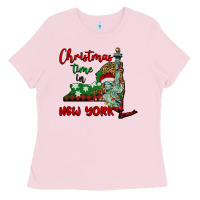 Bubblegum Pink christmas time in new york Ladies Tee - BarkalooDesign