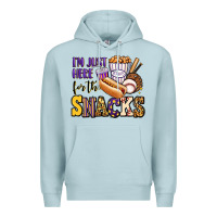 Blue Mist i'm just here for the snacks baseball purple and g Premium Hoodie - Jasminsmagicworld