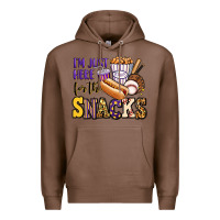 Chestnut i'm just here for the snacks baseball purple and g Premium Hoodie - Jasminsmagicworld
