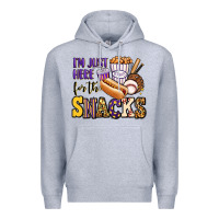 Heather Grey i'm just here for the snacks baseball purple and g Premium Hoodie - Jasminsmagicworld