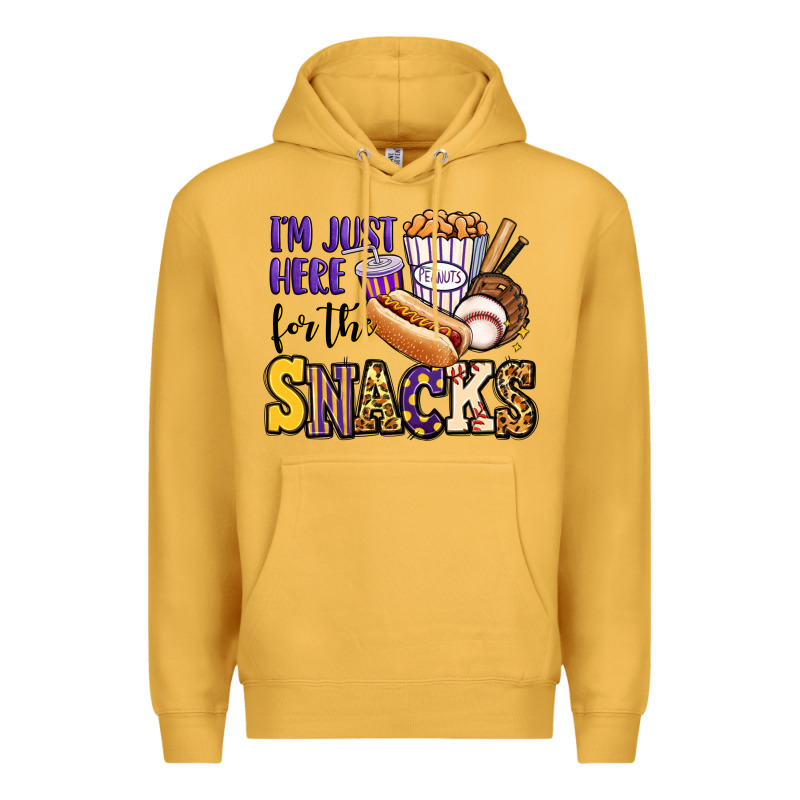 I'm Just Here For The Snacks Baseball Purple And G Premium Hoodie by Jasminsmagicworld | Teevron
