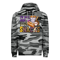 Slate Camo i'm just here for the snacks baseball purple and g Premium Hoodie - Jasminsmagicworld