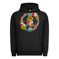 Pigment Black floral peace sign with gemstone Urban Hoodie - Artiststas
