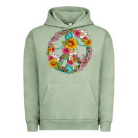 Pigment Oil Green floral peace sign with gemstone Urban Hoodie - Artiststas