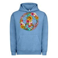 Pigment Pebble Blue floral peace sign with gemstone Urban Hoodie - Artiststas