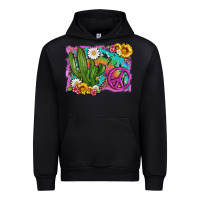 Black cactus peace sign flowers and tie dye Urban Hoodie - Artiststas