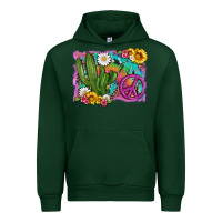Forest Green cactus peace sign flowers and tie dye Urban Hoodie - Artiststas
