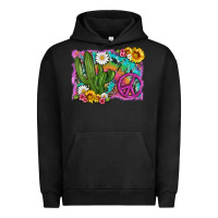 Pigment Black cactus peace sign flowers and tie dye Urban Hoodie - Artiststas