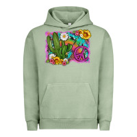 Pigment Oil Green cactus peace sign flowers and tie dye Urban Hoodie - Artiststas