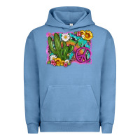 Pigment Pebble Blue cactus peace sign flowers and tie dye Urban Hoodie - Artiststas