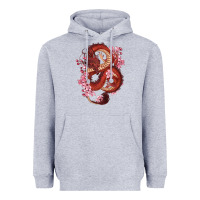 Heather Grey red dragon and sakura cherry blossoms Heavyweight Hoodie - RanaPortraitStore