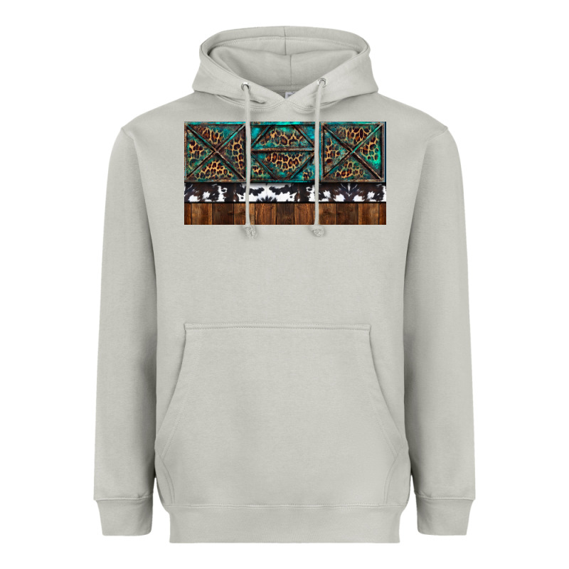 Rusty Sunflowers With Cowhide And Turquoise Heavyweight Hoodie by RanaPortraitStore | Teevron