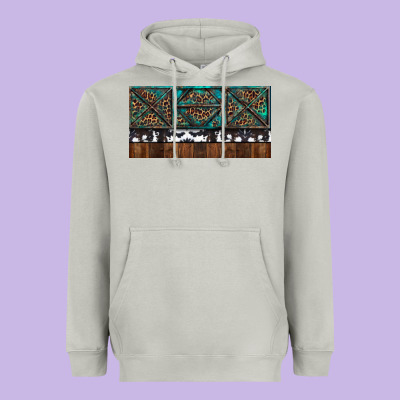 Heavyweight Hoodie Rusty Sunflowers with Cowhide and Turquoise