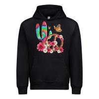 Black cactus peace sign flowers and butterflys Urban Hoodie - Artiststas